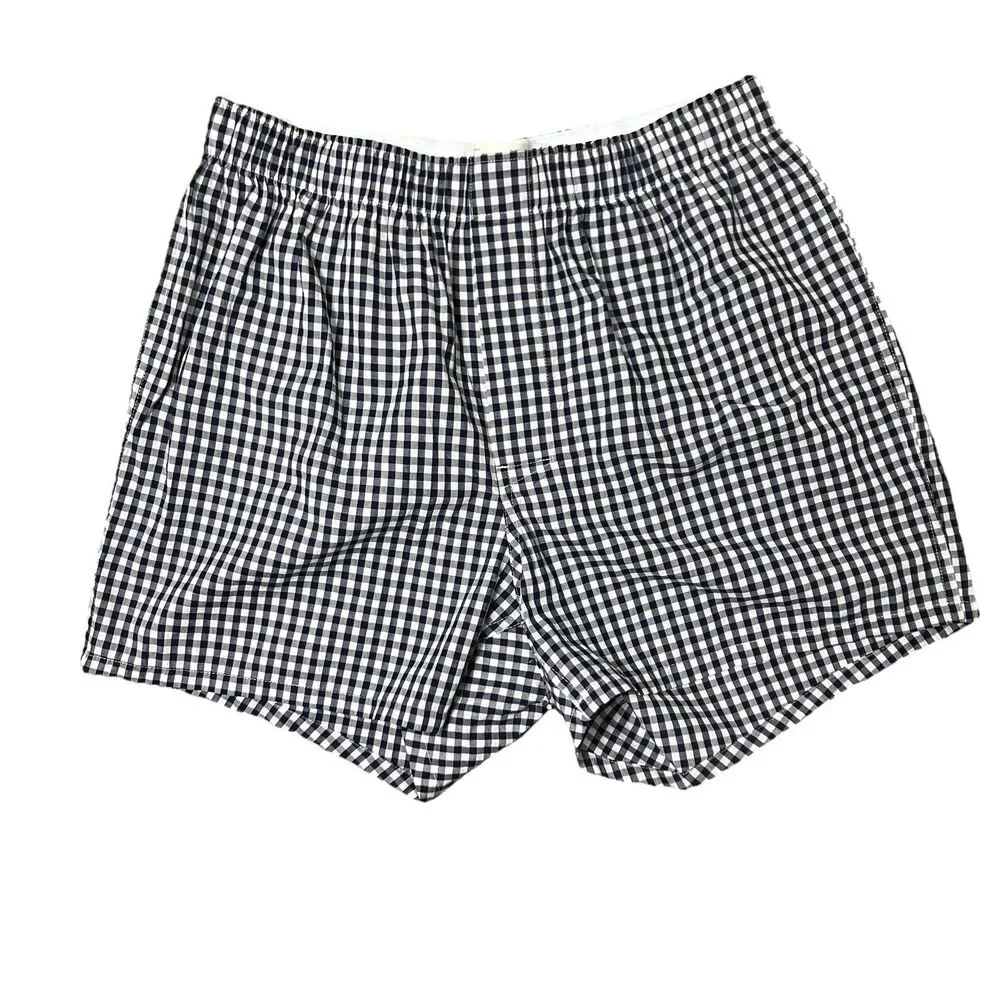 J Crew Boxers Mens M‎ Navy Blue Gingham Cotton Sleep L Shorts BV599 Loungewear
